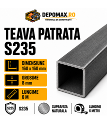 Teava patrata 160 x 160 x 8 mm, 6 metri